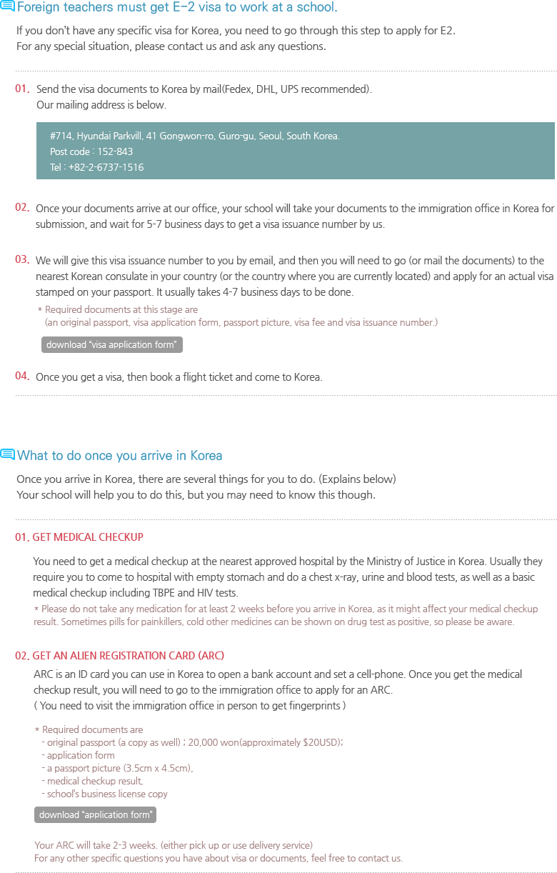 E-2 Visa Process and Arrival Instructions for Foreign Teachers